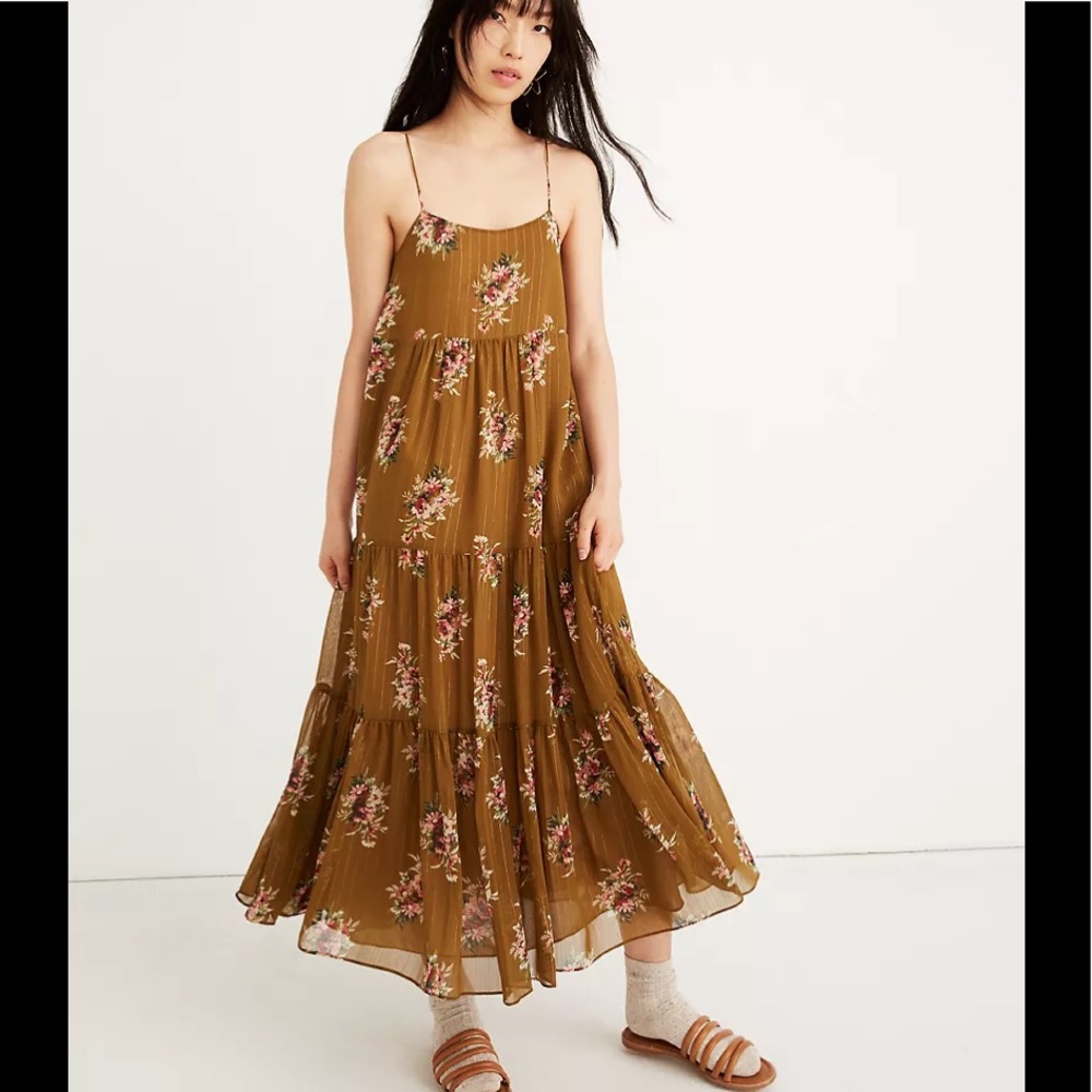 Metallic Corsage Cami Tier Midi Dress